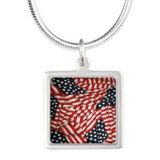 patriotic flip flops Silver Square Necklace by Admin_CP12446720