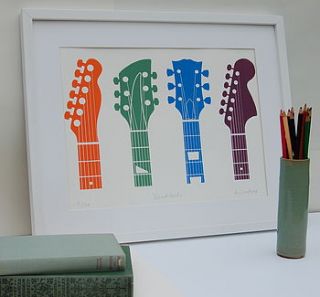 guitar headstocks framed screen print by invisible friend