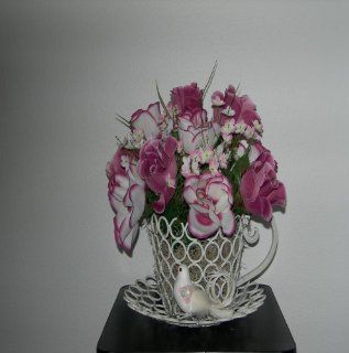 White/Mauve Rose Silk Floral Arrangement  Artificial Flowers  
