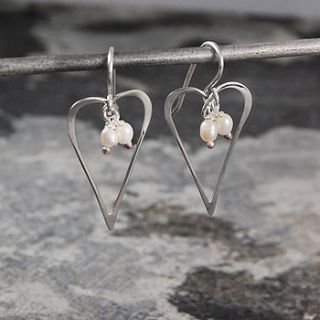 silver heart pearl drop earrings by otis jaxon silver and gold jewellery