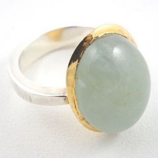 oval cloudy aqua ring, gold plate and silver by flora bee