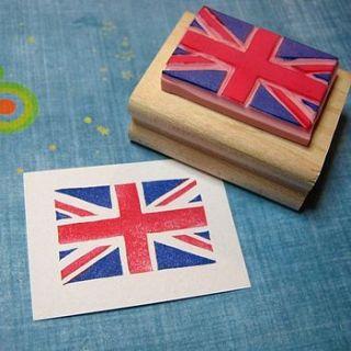 union jack hand carved rubber stamp by skull and cross buns