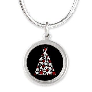 Gothic Skull Christmas Tree Silver Round Necklace by unfortunateoccasions