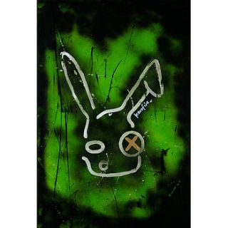 lime green rabbit canvas by 77 art