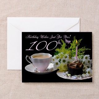 100th Birthday Greeting Card With Tea (Pk of 10) by MoonlakeDesigns
