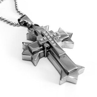 Stainless Steel Mens Cross Pendant, Very Cool Design, High Polish, High End Necklace, Free Chain Jewelry