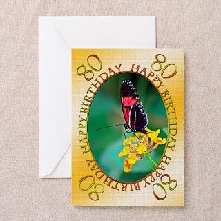 80th birthday, butterfly on a flower Greeting Card by SuperCards