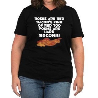 Bacon Poem Womens Plus Size V Neck Dark T Shirt by Rudearseshirts