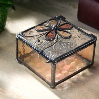 J Devlin Stained Glass Keepsake/storage/jewelry Box  Vintage, Champagne & Heather with Glass Flower Overlay   Decorative Boxes