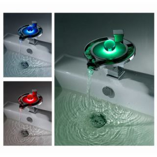 Sumerain Single Handle Deck Mount LED Waterfall Bathroom Sink Faucet