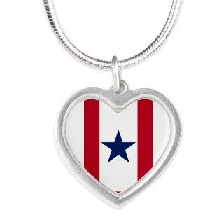Blue Star Flag Silver Heart Necklace by Gun_Bunny