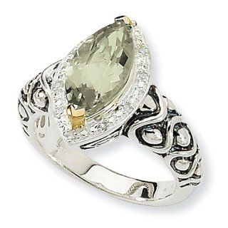Sterling Silver w/14k 3.00Green Amethyst Ring Jewelry