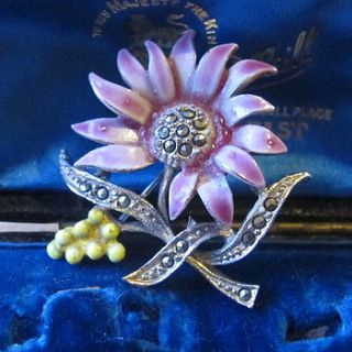 vintage enamel & marcasite flower brooch by ava mae designs