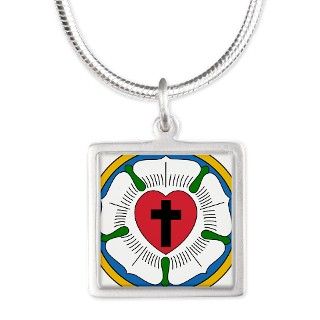 Lutheran Church Rose Silver Square Necklace by Admin_CP119855