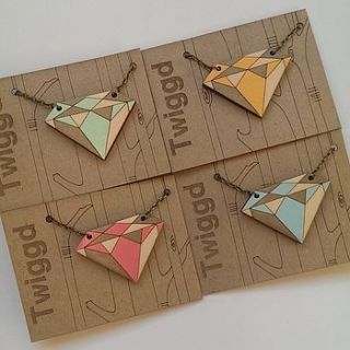 wooden diamond geometric necklace by twiggd