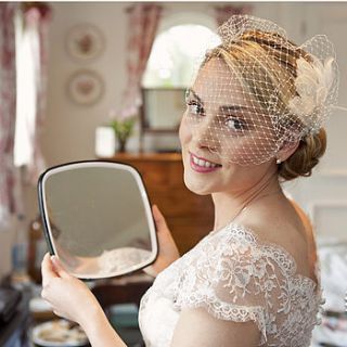 pearl feather birdcage veil set by lily bella