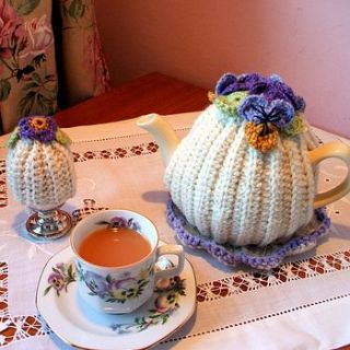 handmade crochet viola tea cosy by cookie crochet