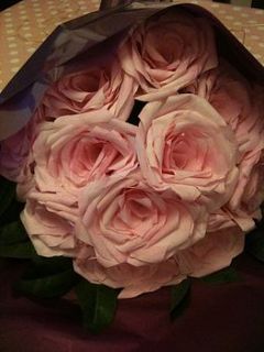pink paper rose bouquet by pretty paper roses