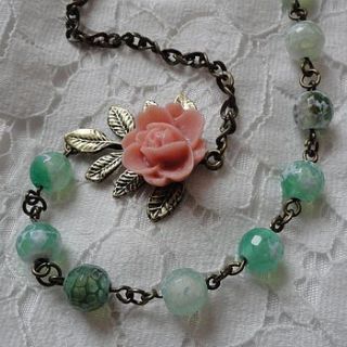 green agate and resin flower necklace by joey rose