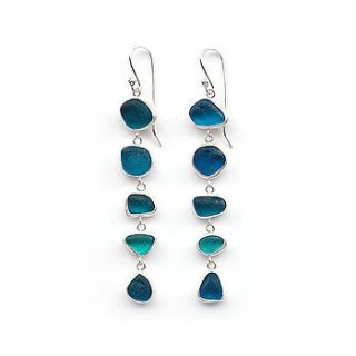 teal five drop sea glass earrings by tania covo