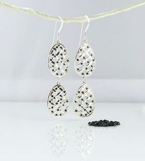 black spinel silver double drop egg earrings by kinnari