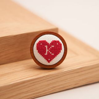 personalised hand embroidered heart brooch by handstitched with love