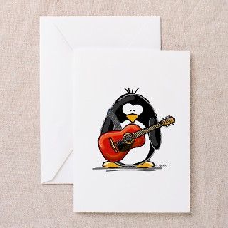 Red Acoustic Guitar Penguin Greeting Card by lilpenguinshop