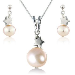 pink pearl pendant and earrings set by bish bosh becca