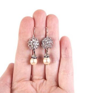 vintage style rhinestone pearl drop earrings by gama weddings