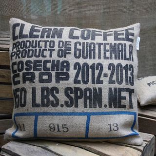 large 22' reclaimed coffee bean sack cushion by the comfi cottage
