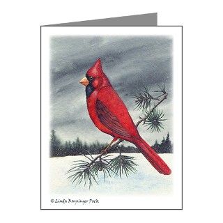 Cardinal on Pine Note Cards/text (Pk of 10) by lindas_worldart