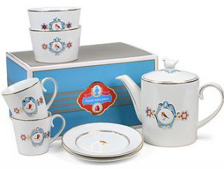 white and blue love birds teaset by fifty one percent
