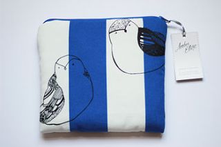 cosmetics and travel bag with two birds print by amber elise prints