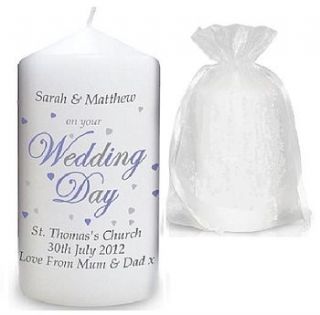 personalised wedding candle by sleepyheads