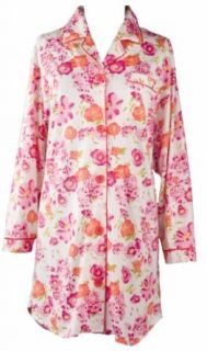 RocketWear Floral Pink Cotton Knit Long Sleeve Button Front Nightshirt/Robe