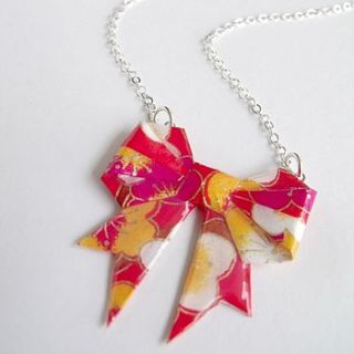 fire flowers washi paper bow necklace by matin lapin
