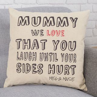 personalised 'mummy love that' cushion by tillyanna