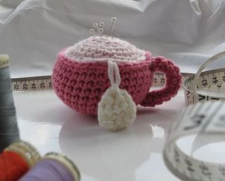 cute crochet tea cup pin cushion by yummy art and craft