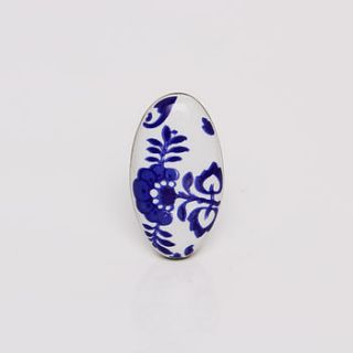 oval white and blue ceramic vix dresser knob by trinca ferro