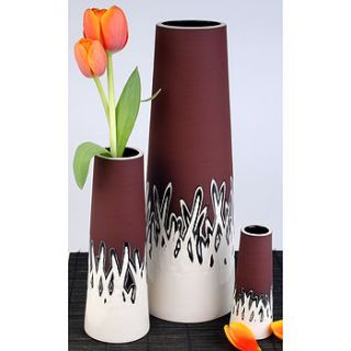 handmade ceramic scratch stem vase by rowena gilbert contemporary ceramics