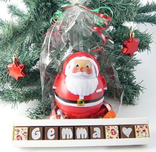 santa gift bag with personalised chocolates by chocolate by cocoapod chocolate