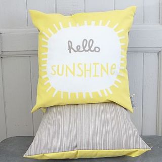 hello sunshine printed cushion by lilac coast