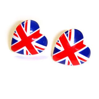 union jack patterned heart earrings by hannah makes things
