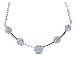 1 Carat Diamond 14k White Gold Flower Cluster Necklace Jewelry