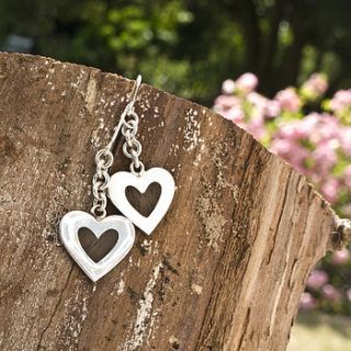 recycled wood and silver heart earrings by tales from the earth