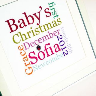personalised typographic 1st christmas print by spotty n stripy
