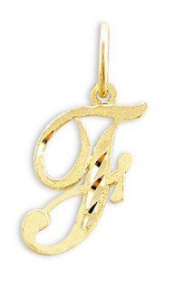 Cursive F Initial Charm 14k Yellow Gold Letter Pendant Pendant Necklaces Jewelry
