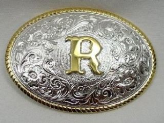 SILVER/GOLD PLATED MONOGRAM LETTER "R" BELT BUCKLE Clothing