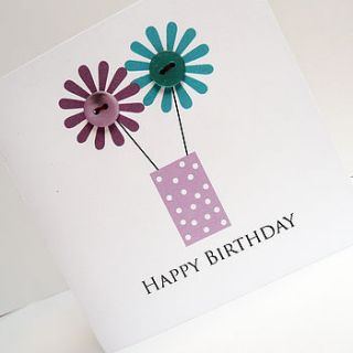 handmade flower vase with buttons birthday card by spotty n stripy
