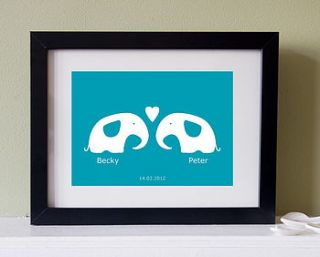 personalised 'elephants in love' picture by elephant grey